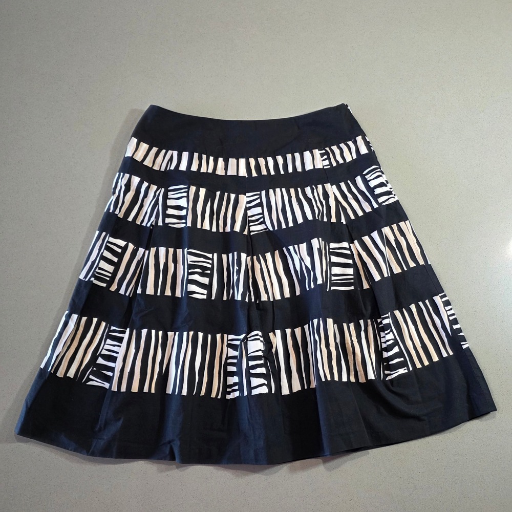 Talbots Petites Black White Abstract Stripe Cotton A-Line Skirt Size 8P